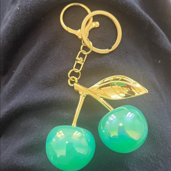 Handbags - Green iridescent Cherry Keychain with Gold Accents